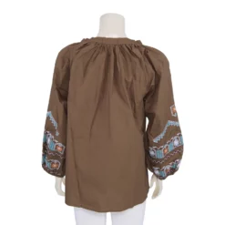 เสื้อคอกลมผ่าคอวี แขน 5 ส่วน จั๊มปลายแขน ผ้าคอตตอนปักลาย - Image 5