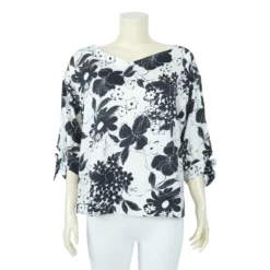 เสื้อคอวีกว้าง แขน 4 ส่วนแต่งโบว์ ผ้าเครปซาตินลายดอกไม้ - Image 2