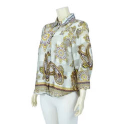 เสื้อเชิ้ต แขน 4 ส่วน  ผ้าเบิร์นเอาท์ ซาตินลายขวาง  พิมพ์ลายเพลสลีย์ - Image 2