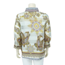 เสื้อเชิ้ต แขน 4 ส่วน  ผ้าเบิร์นเอาท์ ซาตินลายขวาง  พิมพ์ลายเพลสลีย์ - Image 3