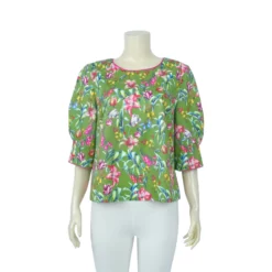 เสื้อคอกลม แขนพอง 4 ส่วน ลายดอกไม้ - Image 2