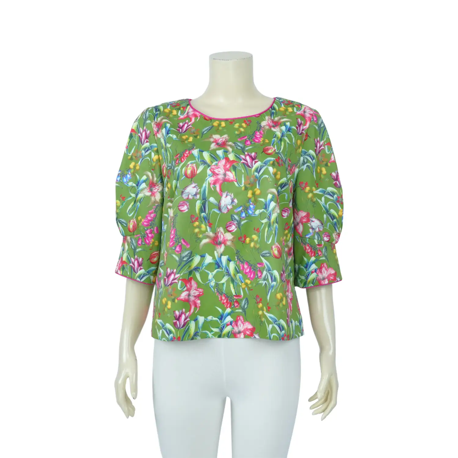 เสื้อคอกลม แขนพอง 4 ส่วน ลายดอกไม้ - Image 2