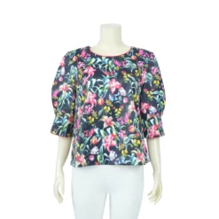 เสื้อคอกลม แขนพอง 4 ส่วน ลายดอกไม้ - Image 3