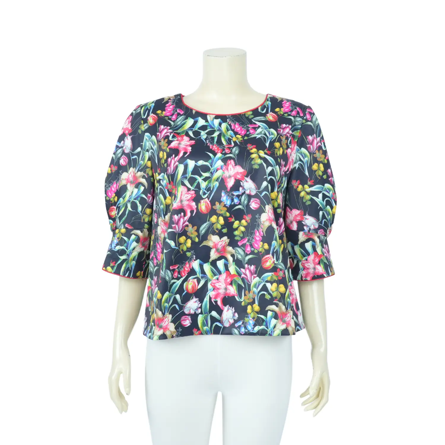 เสื้อคอกลม แขนพอง 4 ส่วน ลายดอกไม้ - Image 3