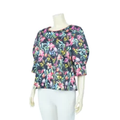เสื้อคอกลม แขนพอง 4 ส่วน ลายดอกไม้ - Image 4