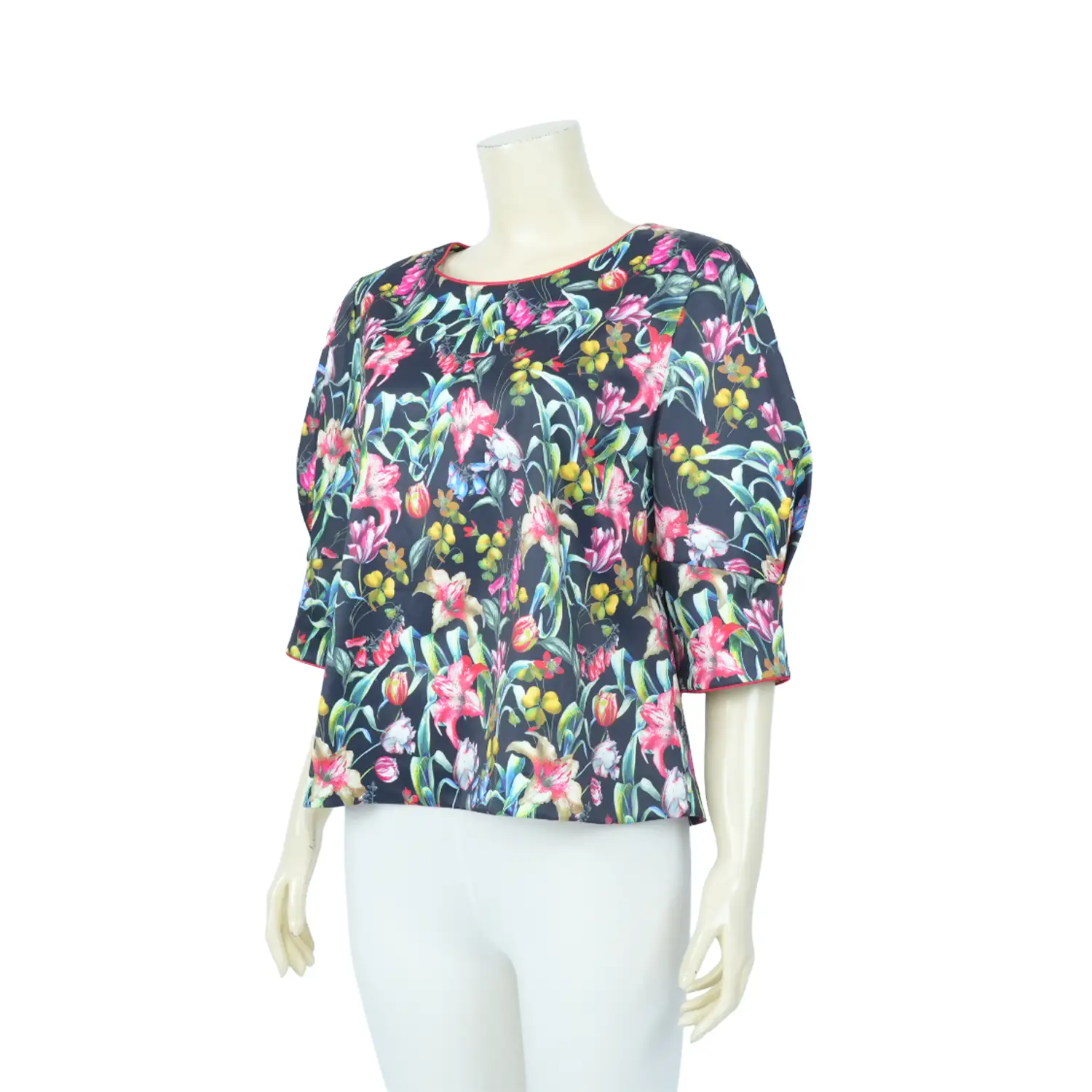เสื้อคอกลม แขนพอง 4 ส่วน ลายดอกไม้ - Image 4