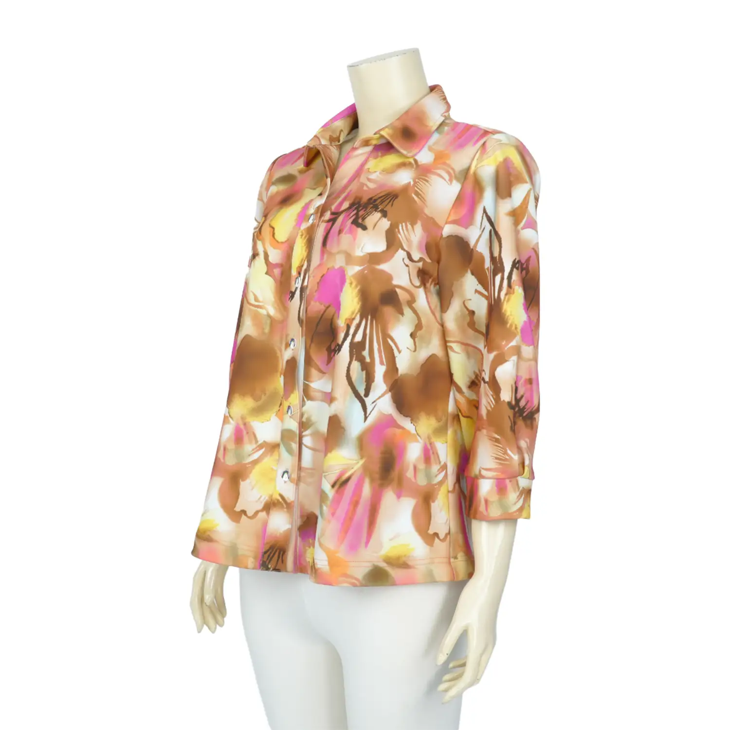 เสื้อเชิ้ต แขน 4 ส่วน ผ้าลายสไตล์สีน้ำ - Image 2