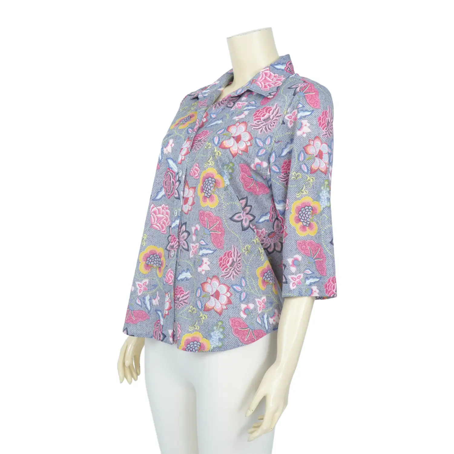 เสื้อเชิ้ต แขน 3 ส่วน ลายดอกไม้และใบไม้ สไตล์วินเทจ - Image 2