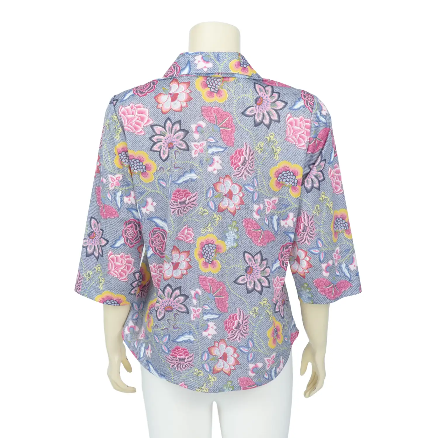 เสื้อเชิ้ต แขน 3 ส่วน ลายดอกไม้และใบไม้ สไตล์วินเทจ - Image 3