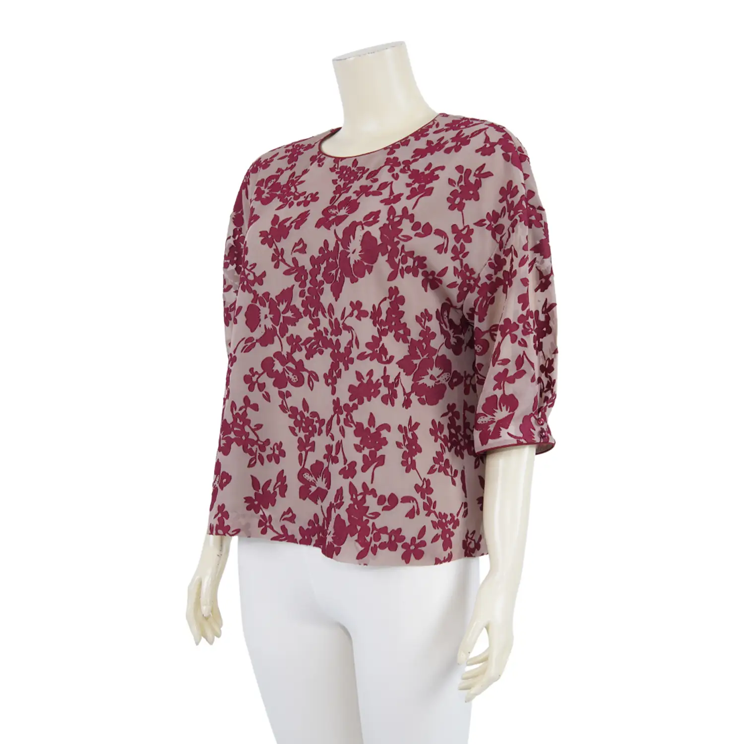 เสื้อคอกลม แขนพอง 4 ส่วน ผ้าเบิร์นเอ้าท์ลายดอกไม้ - Image 4