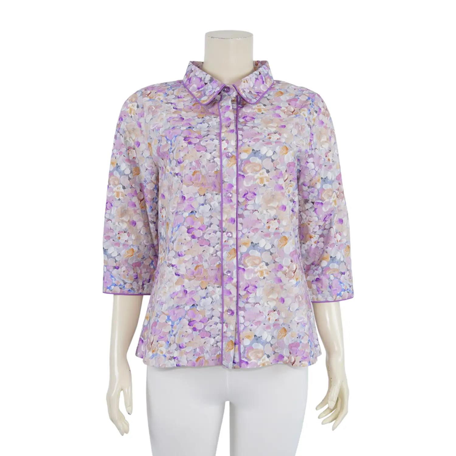 เสื้อเชิ้ต รูดปลายแขนพอง ยาว 4 ส่วน ผ้าลายดอกไม้Itokin Boutique