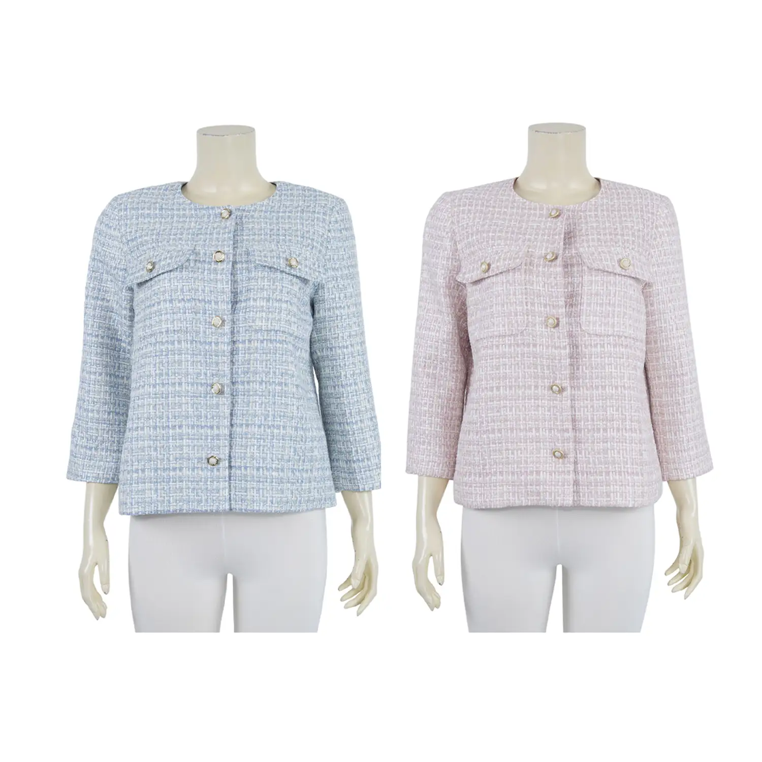 เสื้อแจ็คเก็ต คอกลม แขนยาว ผ้าทวีตแต่งด้ายชิมเมอร์