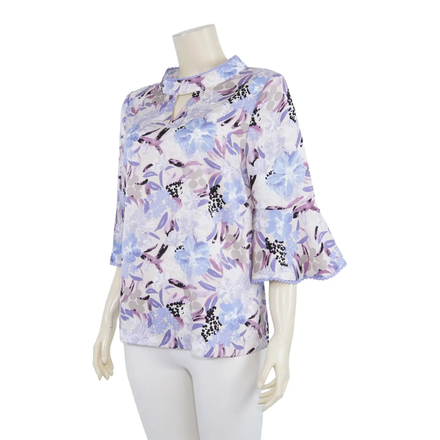 เสื้อคอตั้ง ปลายแขนบาน ทรงกระดิ่งยาว 4 ส่วน ผ้าลายดอกไม้ - Image 2