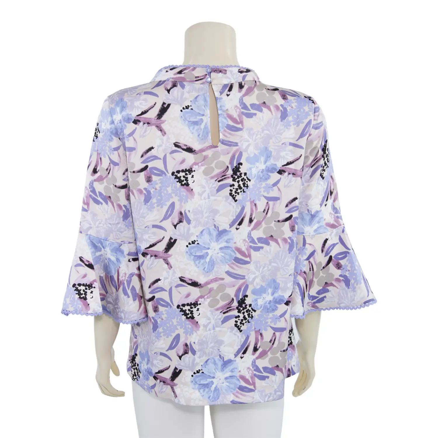 เสื้อคอตั้ง ปลายแขนบาน ทรงกระดิ่งยาว 4 ส่วน ผ้าลายดอกไม้ - Image 3