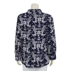 เสื้อคอตั้ง แต่งเทปลูกไม้ แขนยาวทรงกระบอก ผ้าสเปเชียลโคโม่ลายม้า - Image 3