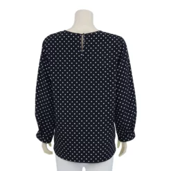 เสื้อคอกลม แต่งผ้าลูกไม้ แขนยาวทรงกระบอก ผ้าพีชสกินลายจุด - Image 3