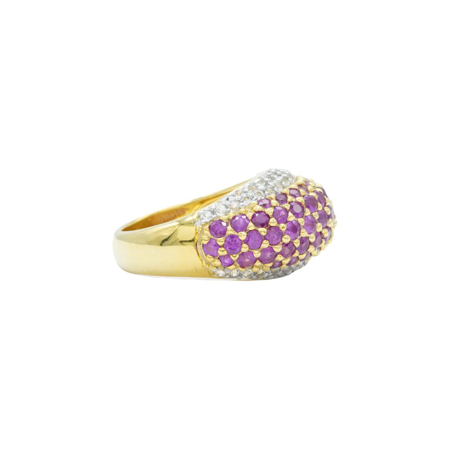 แหวนเงิน925 ชุบทอง20K ประดับทับทิม และโทแพซสีขาวหน้าแหวนแบบโค้ง - Image 3