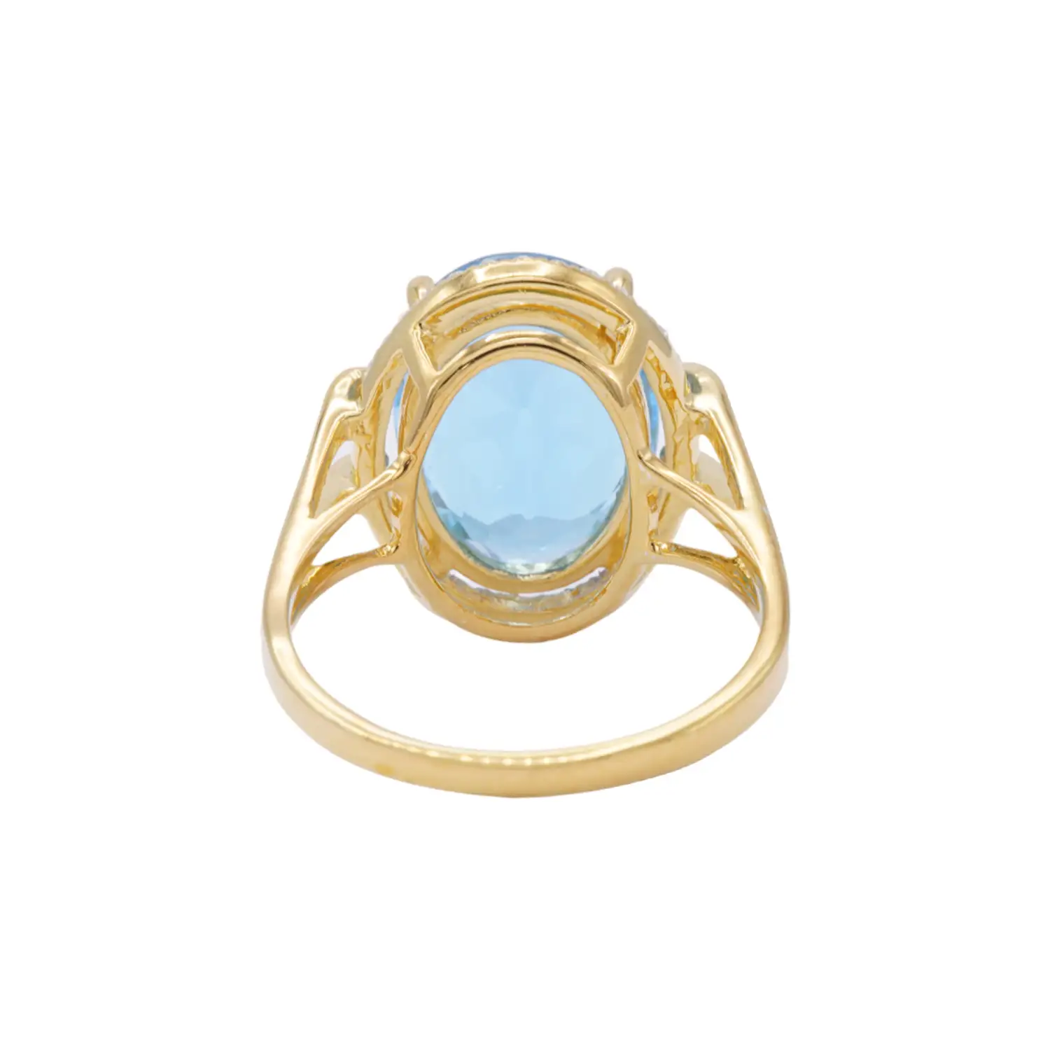 แหวนเงิน925 ชุบทอง18K ประดับโทแพซสีฟ้าทรงรี ล้อมด้วยเพชร CZ - Image 4