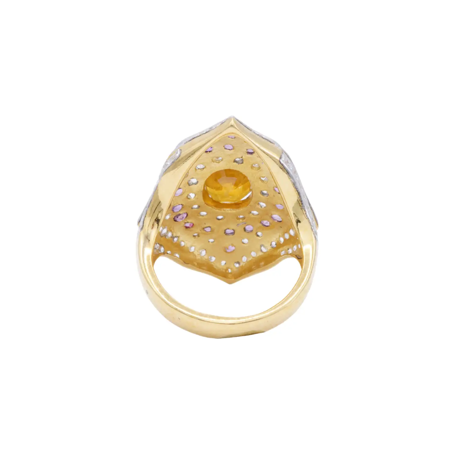 แหวนเงิน925 ชุบทอง18K ประดับบุษราคัม, ทับทิม และเซอร์คอนสีขาว - Image 4