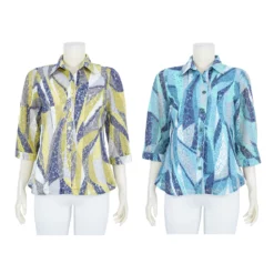 เสื้อเชิ้ตแขนกระบอก 3 ส่วน ผ้าลูกไม้แฟนซีลายดอกไม้