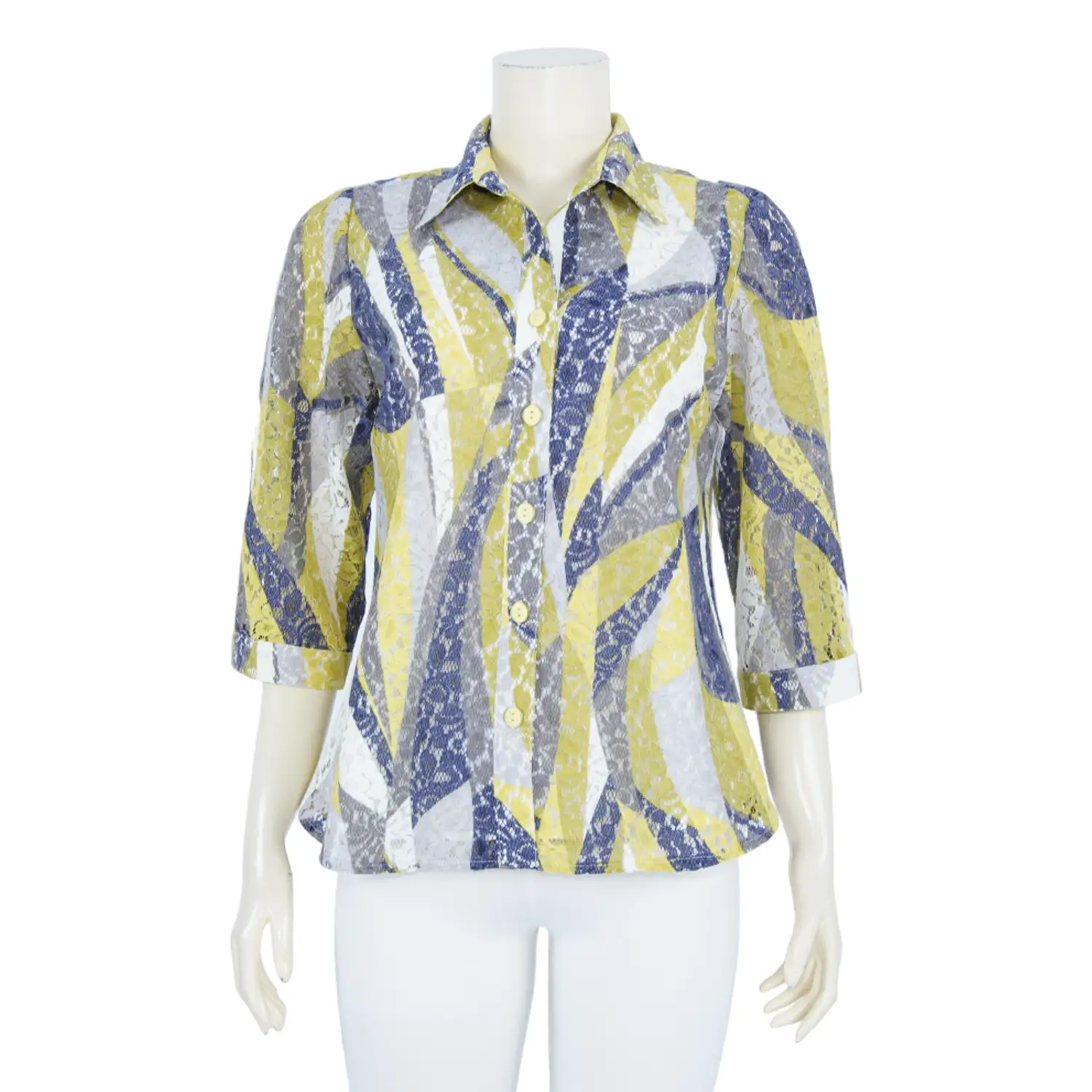 เสื้อเชิ้ตแขนกระบอก 3 ส่วน ผ้าลูกไม้แฟนซีลายดอกไม้ - Image 2
