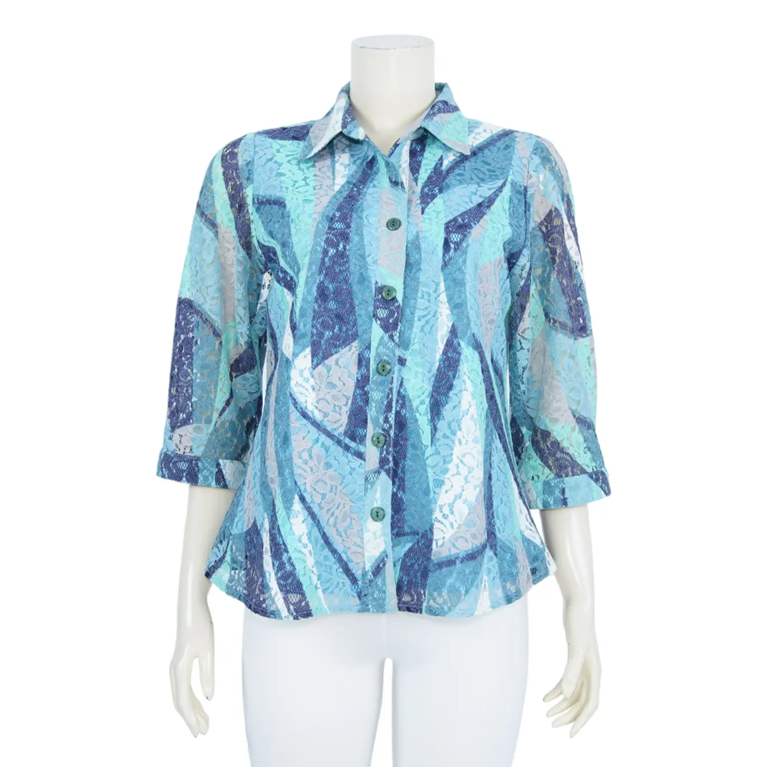 เสื้อเชิ้ตแขนกระบอก 3 ส่วน ผ้าลูกไม้แฟนซีลายดอกไม้ - Image 3