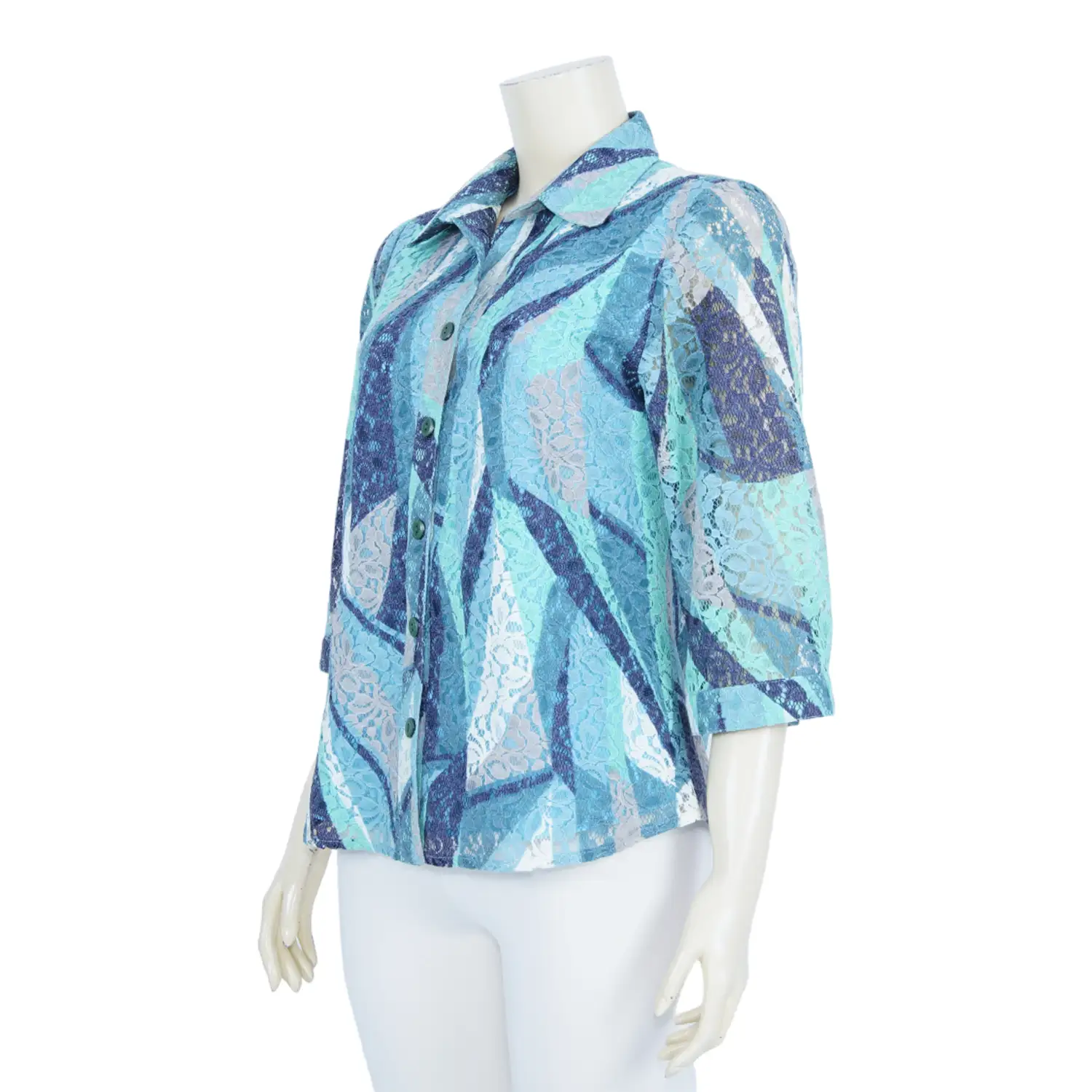 เสื้อเชิ้ตแขนกระบอก 3 ส่วน ผ้าลูกไม้แฟนซีลายดอกไม้ - Image 4