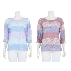 เสื้อคอกลมแขนกระบอก 3 ส่วน ผ้าลูกไม้แฟนซีลายดอกไม้ไล่เฉดสี