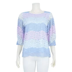 เสื้อคอกลมแขนกระบอก 3 ส่วน ผ้าลูกไม้แฟนซีลายดอกไม้ไล่เฉดสี - Image 2
