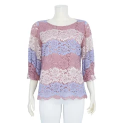 เสื้อคอกลมแขนกระบอก 3 ส่วน ผ้าลูกไม้แฟนซีลายดอกไม้ไล่เฉดสี - Image 3