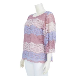 เสื้อคอกลมแขนกระบอก 3 ส่วน ผ้าลูกไม้แฟนซีลายดอกไม้ไล่เฉดสี - Image 4