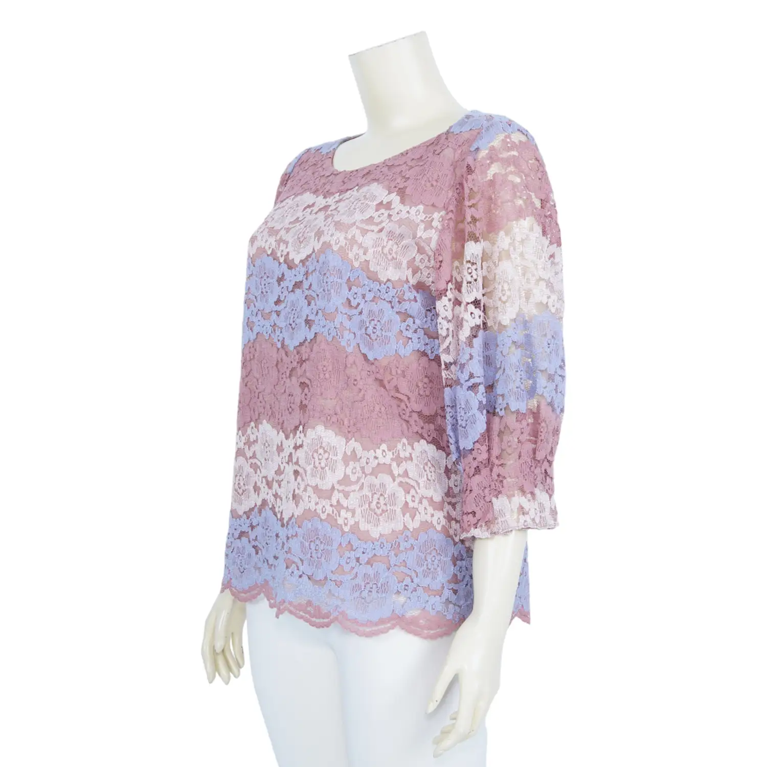 เสื้อคอกลมแขนกระบอก 3 ส่วน ผ้าลูกไม้แฟนซีลายดอกไม้ไล่เฉดสี - Image 4