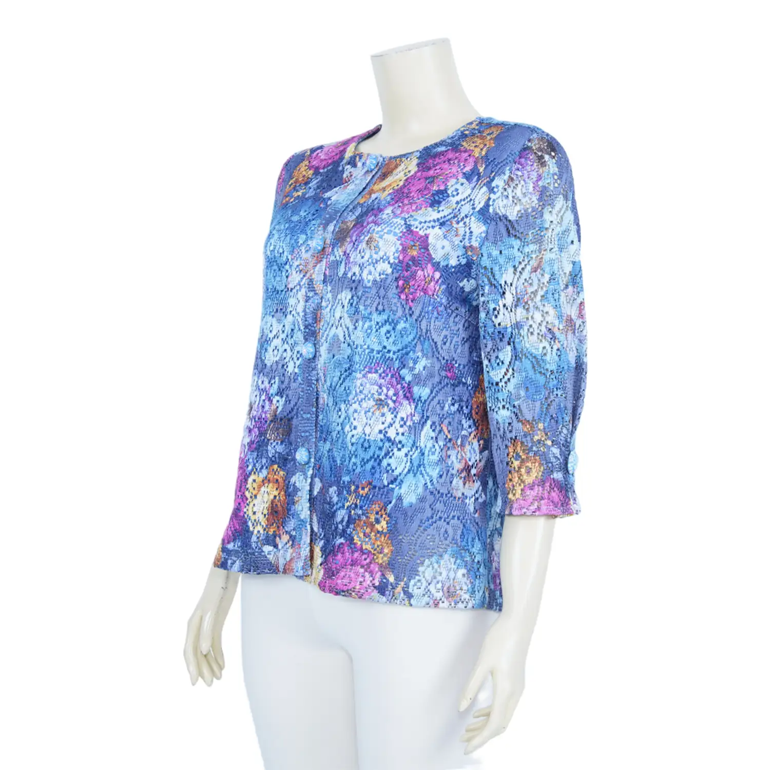 เสื้อคอกลมแขนกระบอก 3 ส่วน ผ้าลูกไม้ฮันน่าลายดอกไม้ - Image 2