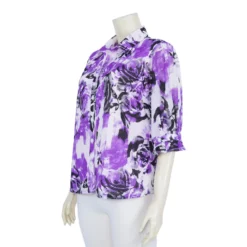 เสื้อเชิ้ตแขนกระบอก 3 ส่วน ผ้าลูกไม้ราเชลลายดอกไม้สีม่วง - Image 2