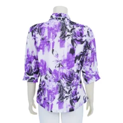 เสื้อเชิ้ตแขนกระบอก 3 ส่วน ผ้าลูกไม้ราเชลลายดอกไม้สีม่วง - Image 3