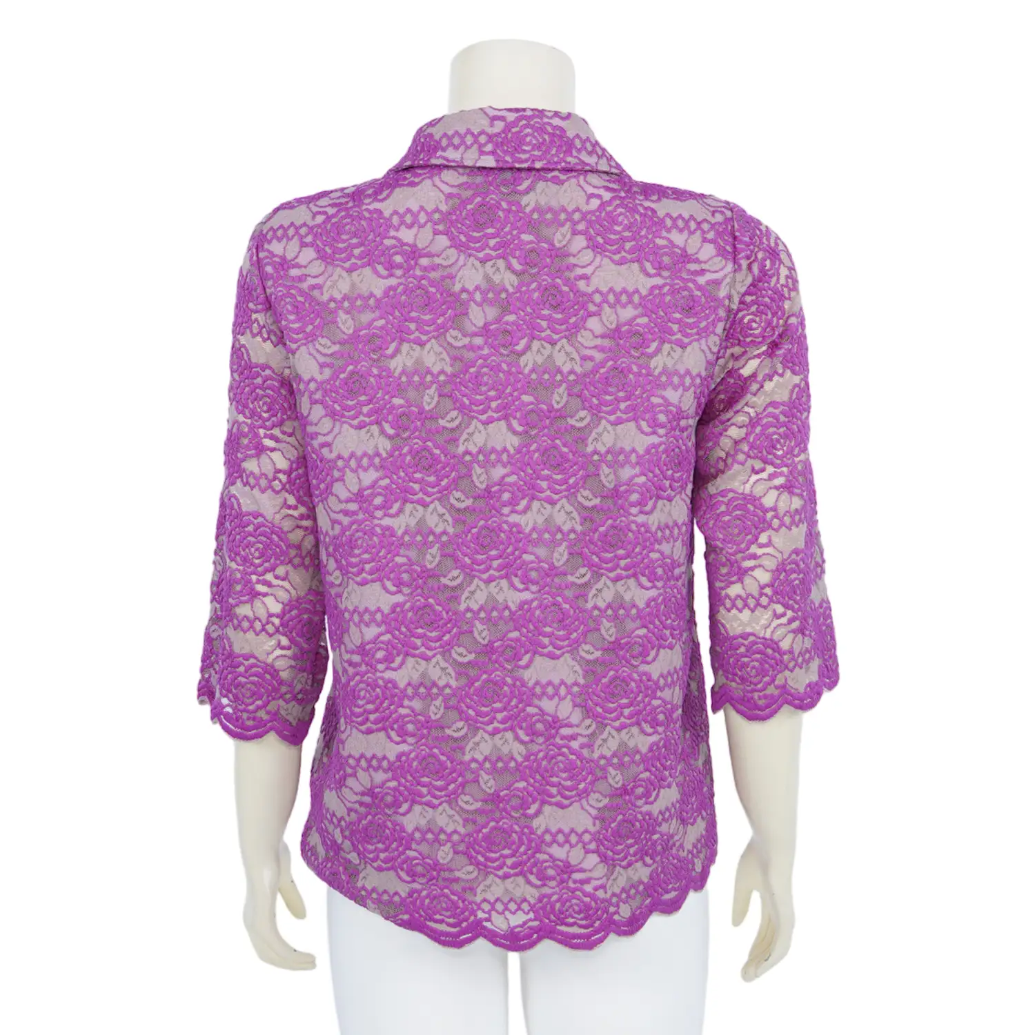 เสื้อเชิ้ตคอปกบัวแหลมแขนกระบอก 3 ส่วน ผ้าลูกไม้ฮันน่าลายดอกไม้ - Image 3