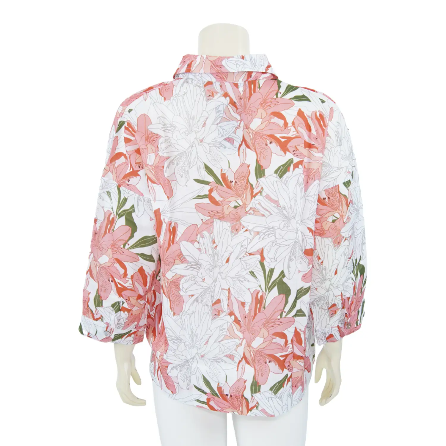 เสื้อคอปกผ่าคอวีแขน 4 ส่วน ผ้าลินิน ลายดอกไม้โทนสีส้ม - Image 3