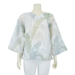 เสื้อคอกลมแขน 4 ส่วน ผ้าลินินลายใบไม้