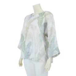เสื้อคอกลมแขน 4 ส่วน ผ้าลินินลายใบไม้ - Image 2