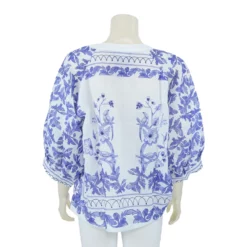 เสื้อคอกลมแขนแร็กแลนยาว 4 ส่วน ผ้าลินินลายนกและดอกไม้ - Image 3