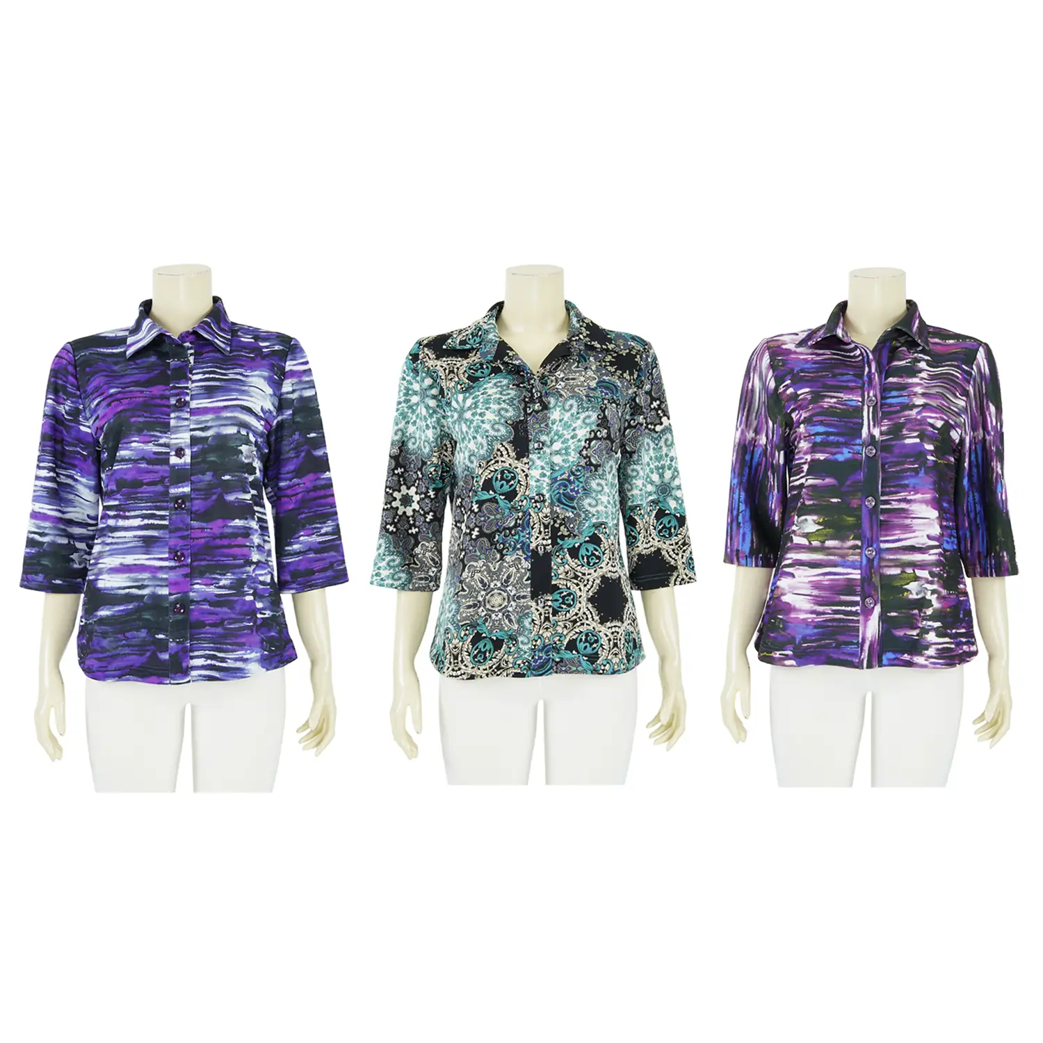เสื้อเชิ้ต แขน 3 ส่วน ผ้าคูชั่นปริ้นท์