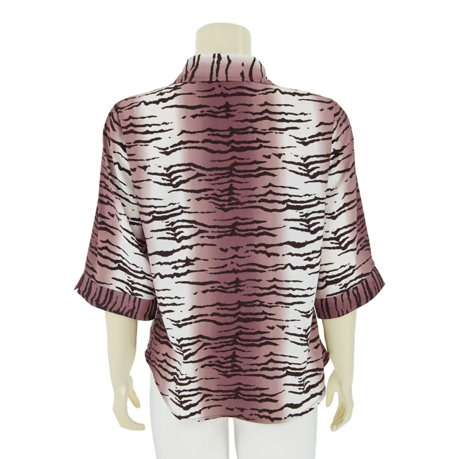 เสื้อเชิ้ตปลายปกมน แขน 3 ส่วน ลายเสือโทนสีแดง - Image 3