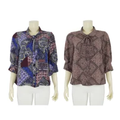 เสื้อคอกลม แต่งโบว์ แขน 3 ส่วน  ผ้าพีชสกินลายไทย