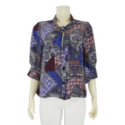 เสื้อคอกลม แต่งโบว์ แขน 3 ส่วน  ผ้าพีชสกินลายไทย - Image 2