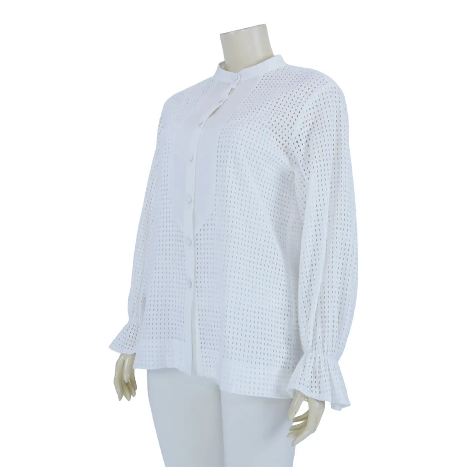 เสื้อคอจีน แขนยาว ทรงแขนพอง ผ้าลูกไม้โครเชต์ แต่งชิ้นผ้าสไตล์ทักซิโด้ - Image 2