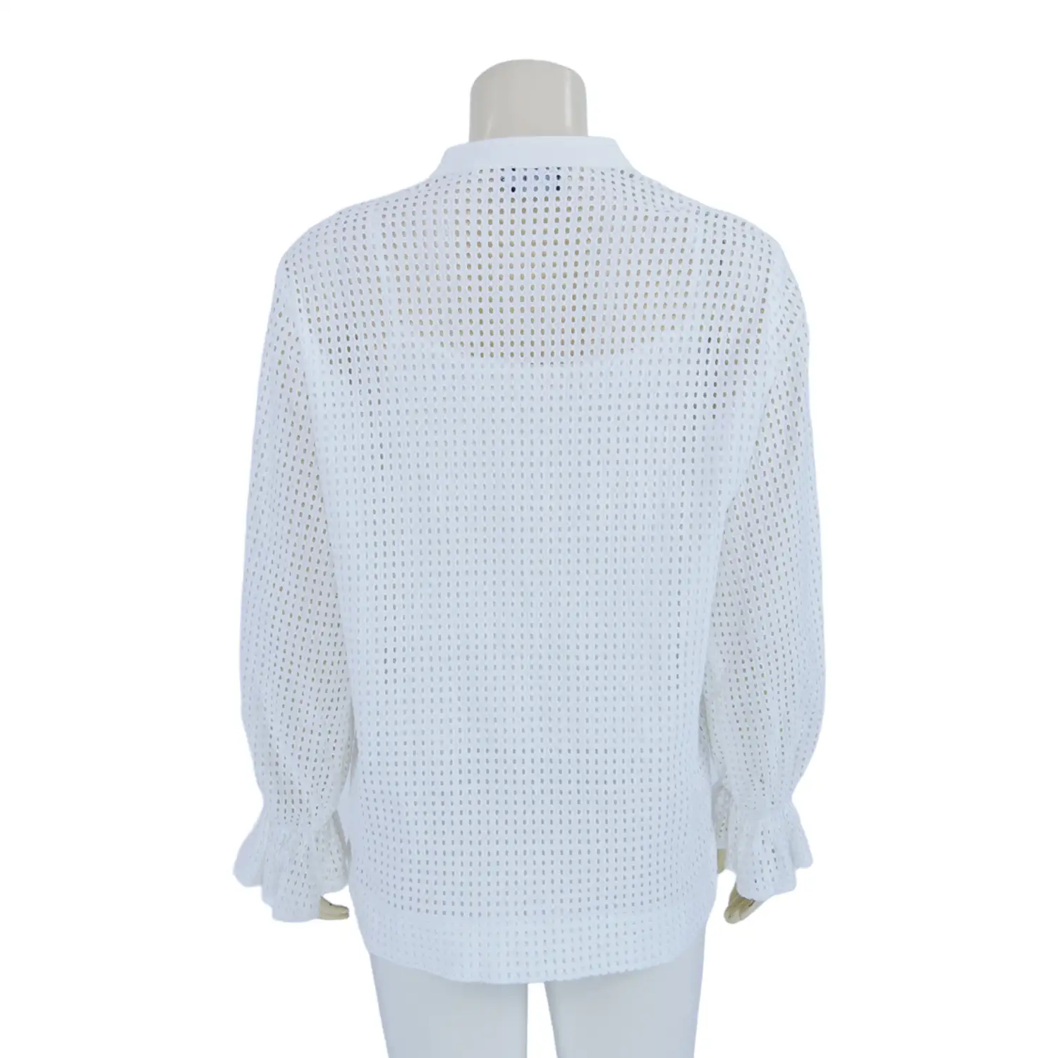 เสื้อคอจีน แขนยาว ทรงแขนพอง ผ้าลูกไม้โครเชต์ แต่งชิ้นผ้าสไตล์ทักซิโด้ - Image 3