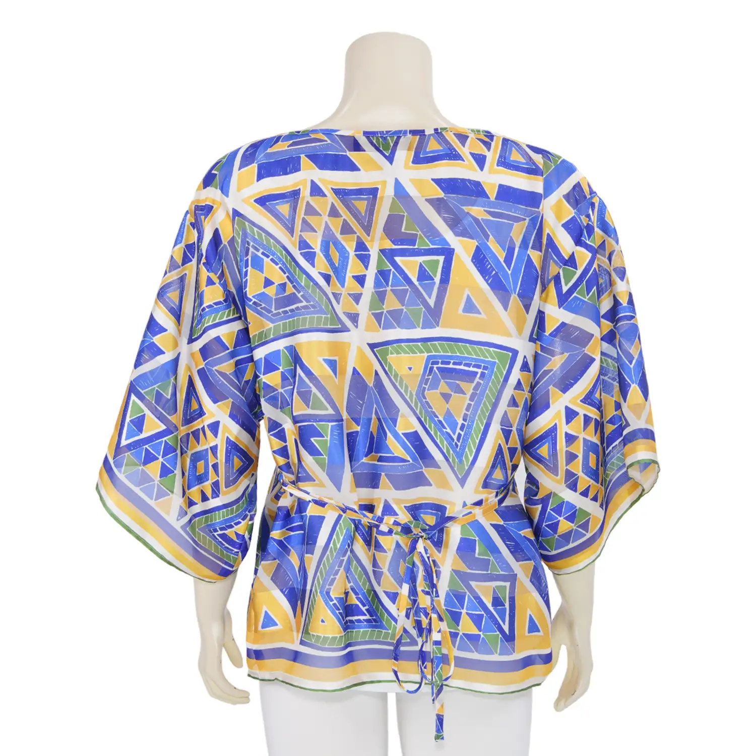 เสื้อคอปาด แขนกระบอกกว้าง ผ้าลาย Modern Tribal เสริมเชือกผูก - Image 3