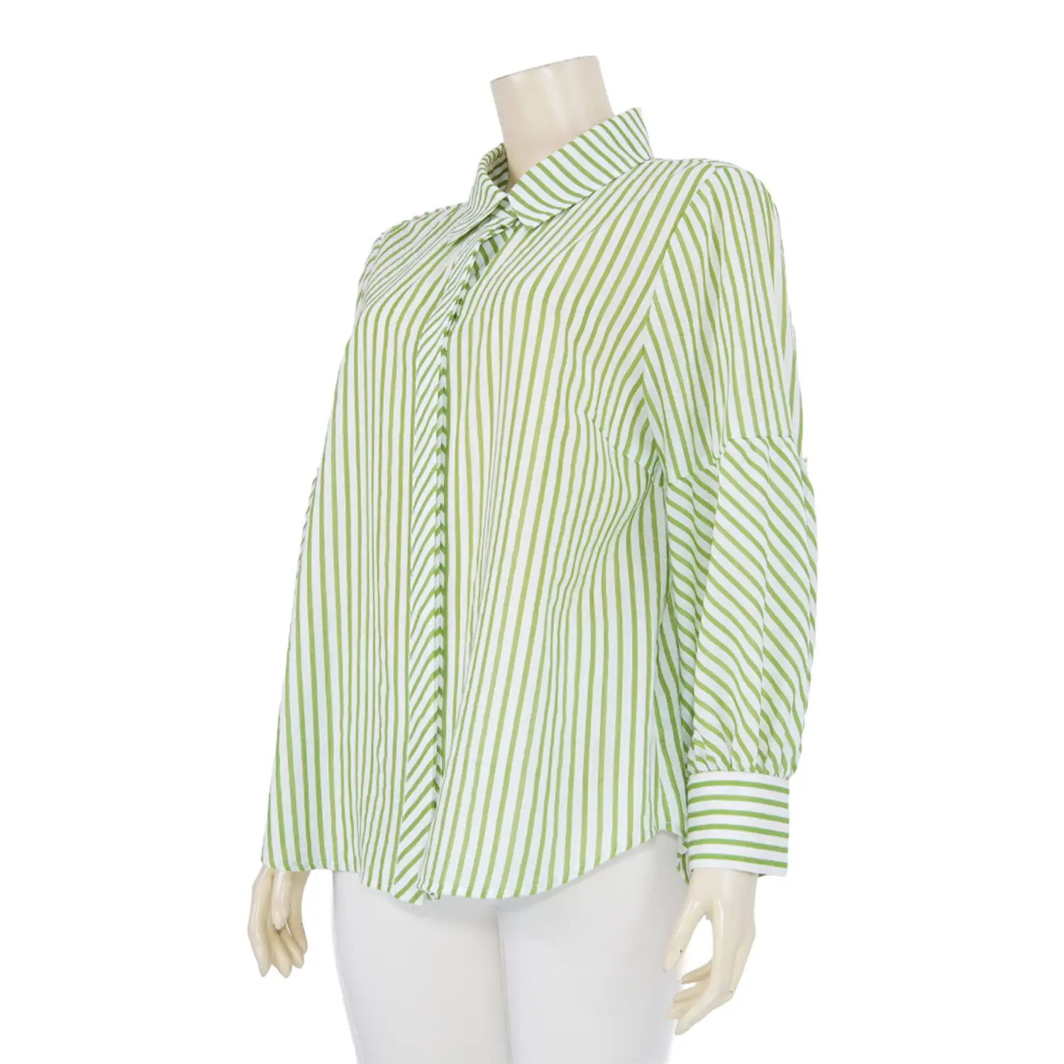เสื้อเชิ้ต แขนยาวทรงแขนพอง ผ้าลายทาง - Image 2