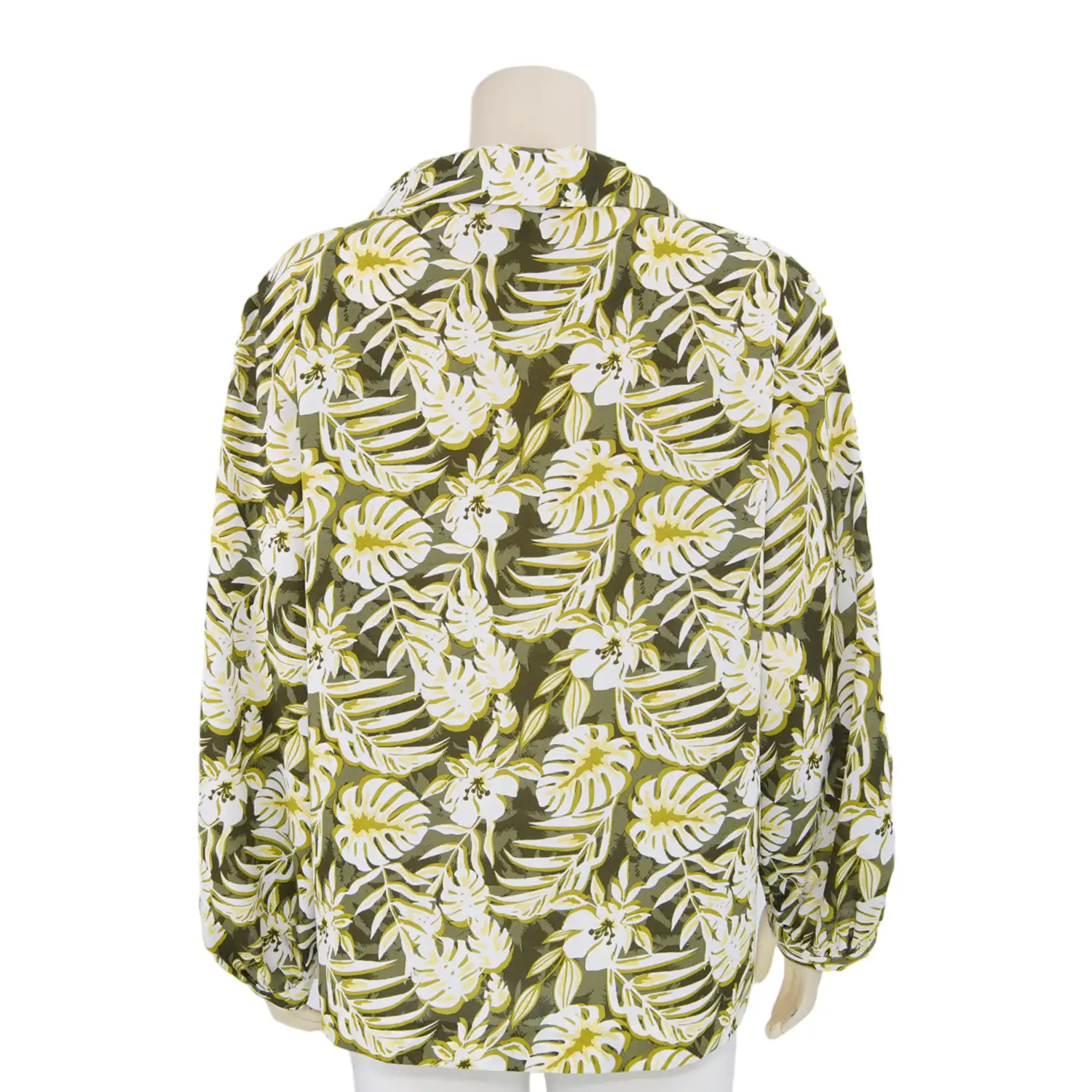 เสื้อเชิ้ต แขนพอง 4 ส่วน ผ้าลายใบไม้และดอกไม้ - Image 3