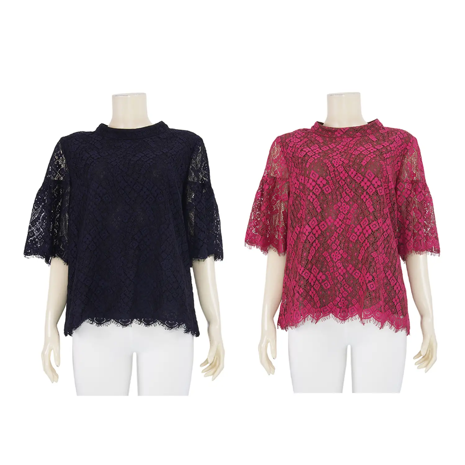 เสื้อคอตั้ง แขนบานทรงกระดิ่ง ผ้าลูกไม้ลายดอกไม้